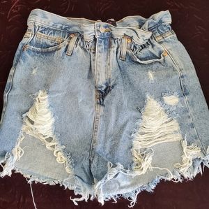 Denim High-waisted Distressed Shorts
